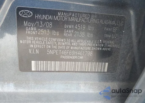 2009 Hyundai Sonata Gls V6 from USA, damaged, VIN 5NPET46F69H461798
